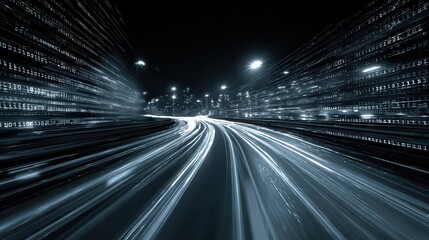 digital data flow on road in concept of cyber global communication and coding with graphic creating 