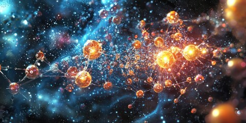 Wall Mural - A cosmic setting where ideas appear as floating structures of luminous energy