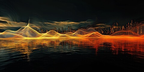 Wall Mural - A digital artwork where city lights pulse in rhythm with invisible sound waves