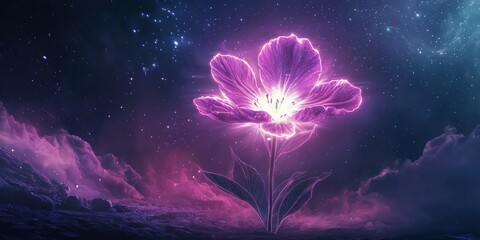 a dreamlike visualization of a flower growing into a glowing cosmic shape