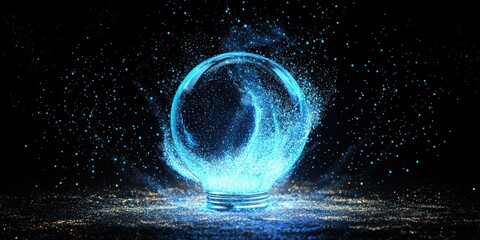 Wall Mural - illustration, motion, color, art futuristic digital illustration of a holographic light bulb forming