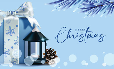 Wall Mural - merry christmas greeting clipart design. gift box and lantern light decoration elements clip art wit