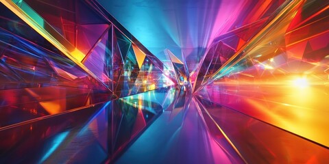 Wall Mural - a futuristic prism refracting light into an array of colorful, angular reflections