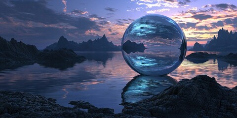 Wall Mural - a glowing fantasy world where all natural elements have a glass-like appearance