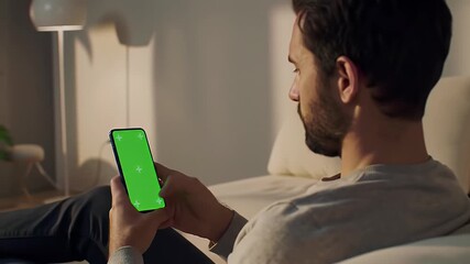 Man using smartphone green screen