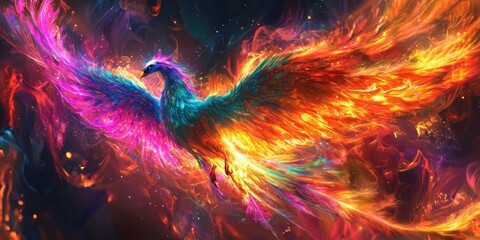 Wall Mural - a majestic phoenix with holographic feathers shifting colors