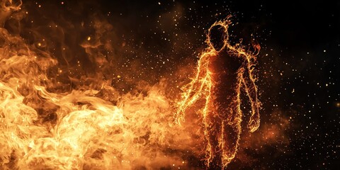 Wall Mural - a mystical scene where a human figure is slowly dissolving into flames