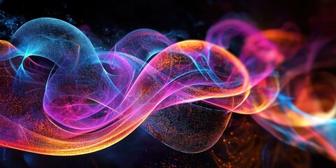 Wall Mural - a neon-lit digital environment where abstract objects morph into organic shapes