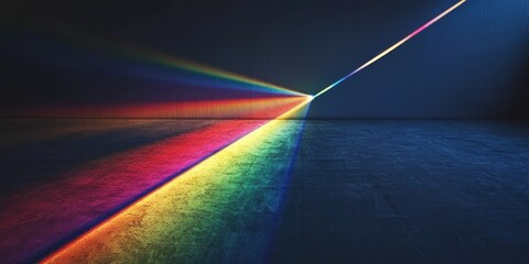 Wall Mural - a prism dispersing rainbow-colored light beams across a dark room