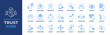 © RiskiAyu - Trust icon set. Containing confidence, credibility, promise, trustworthy, friends, truth, faith, sincerity and honesty. Vector line blue icons collection.