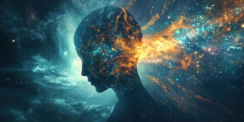 Wall Mural - A sci-fi-inspired vision of consciousness expanding into an AI-powered digital universe