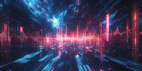 Wall Mural - a surreal digital space where bar charts and graphs float in a vast cosmos