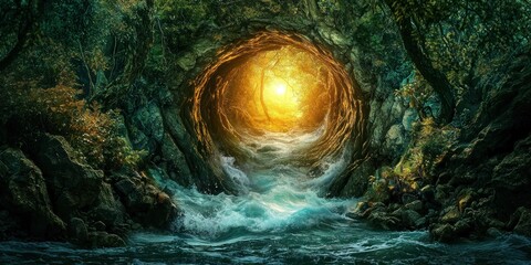 Wall Mural - a surreal dreamscape where water, air, and light twist into a swirling tunnel