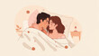 © Gilang - An illustration of a loving couple embracing in bed, sharing a tender moment under the covers in a warm, intimate setting.