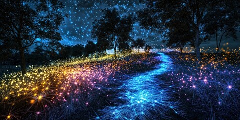 Wall Mural - a surreal landscape where abstract neural connections form glowing pathways