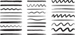 © Mst - Crayon Drawn Underline Stroke Set Straight Wavy Lines Black Ink Graphic Design Elements