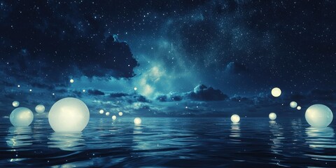 Wall Mural - a surreal night sky filled with glowing thought bubbles and floating inspiration