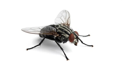 Close-up of a fly on a white background