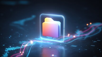 Wall Mural - digital folder icon with glowing lines, representing data storage and technology.