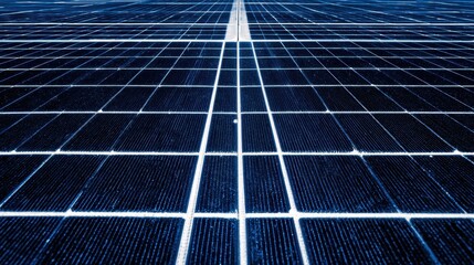 Close-up view of a large array of solar panels.