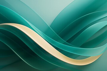 Wall Mural - abstract teal and gold flowing ribbon shapes on smooth gradient background in modern light graphic c