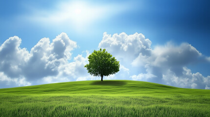 Wall Mural - green field and blue sky. field and clouds