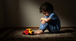 © TamimTech - Sad little girl crying on floor with teddy bears, dramatic lighting, emotional distress, childhood sadness, vulnerable child.