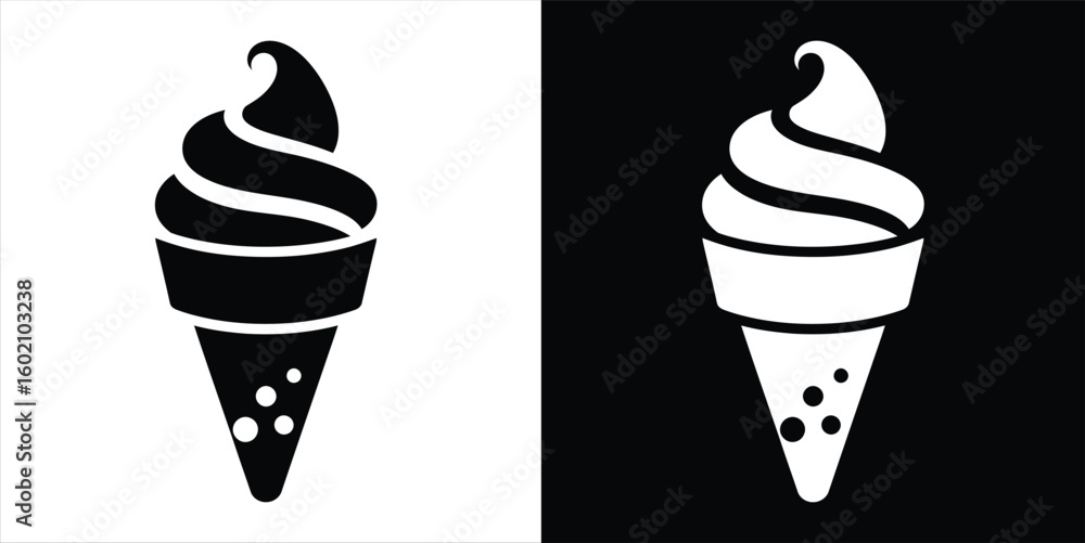 Soft-serve ice cream cone icon in a simple black and white vector ...