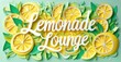 © antishock - Papercraft style illustration features Lemonade Lounge text surrounded by lemon slices, leaves. Bright yellow, green hues dominate design.