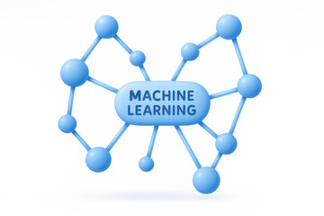 Wall Mural - 3d blue machine learning network concept with spheres and connections
