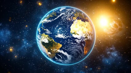 Wall Mural - Earth in the vastness of space, illuminated by a bright sun