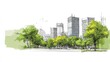 © AndiMagfira - Urban park sketch with tall buildings