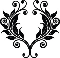 Wall Mural - Black and white abstract floral ornament with swirling decorative elements and vintage leaf patterns