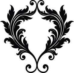 Wall Mural - Abstract black floral ornament with swirling decorative elements and vintage leaf pattern on white background