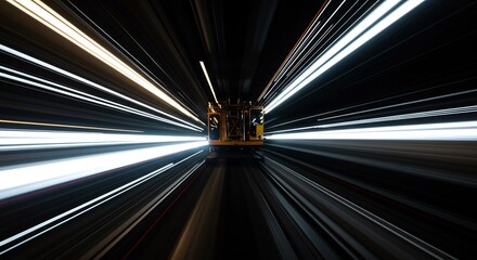 cable car riding through tunnel with motion blur light streaks