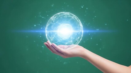 Wall Mural - Hand Holding Glowing Sphere: Energy, Technology, and Innovation Concept