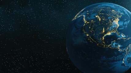 Wall Mural - view of earth from space at night with city lights illuminated.