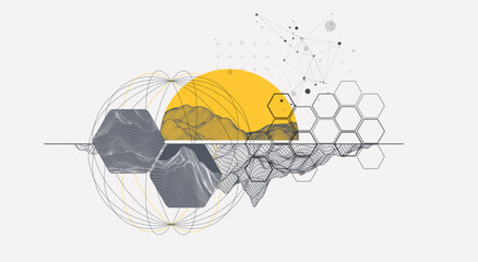 Wall Mural - abstract wireframe background. modern science or technology art elements. surface illustration insid