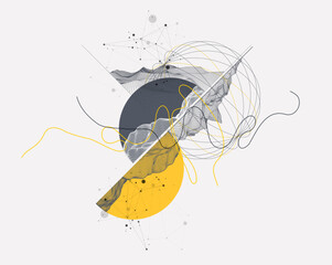 Wall Mural - abstract wireframe background. modern science or technology art elements. surface illustration insid