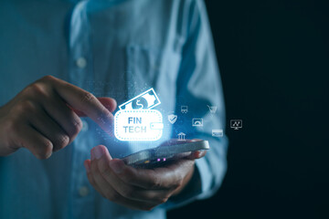 Wall Mural - fintech, financial technology, digital banking, ai, online banking economy and digital money. busine