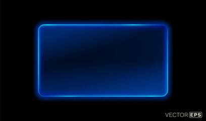 Wall Mural - Neon Button frame, blue color, black background. Vector illustration