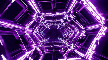Wall Mural - seamless video 4K sci fi animation falling through tunnel green purple polygon frames bright lights creating endless loop ideal VJ visuals tech themed