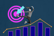© deagreez - Banner 3d sketch image trendy collage of happy businesswoman jump graph chart statistics target arrow development progress