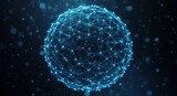A luminous blue sphere of interconnected lines and points hovers against a