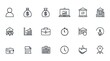 © Deabory - A collection of twenty simple line icons depicting various business and finance related concepts, including money, graphs, buildings, time, and people