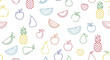 © NanzZ - Colorful fruit outline seamless pattern. A vibrant and playful food concept featuring minimalist line art illustrations of various fruits.