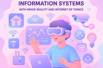 Wall Mural - mixed reality information systems: a vibrant illustration showcases a person immersed in mixed reali