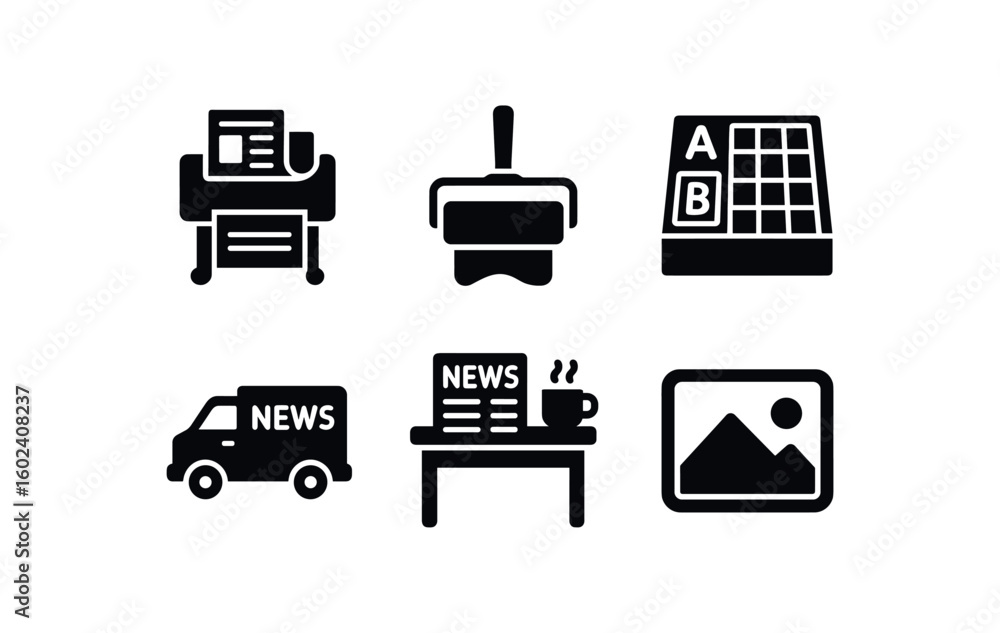 solid icon isolated newspaper printing press roller newspaper ink ...