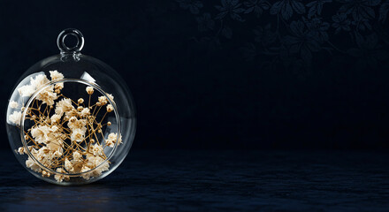 Glass terrarium with dried flowers aesthetic home decor ideas for minimalist design and modern interior style