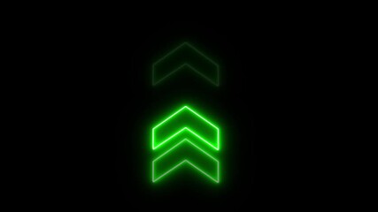 Wall Mural - Glowing neon lineup direction animated arrow icon. Neon seamless loop arrow icon. Up arrow animation on black background.